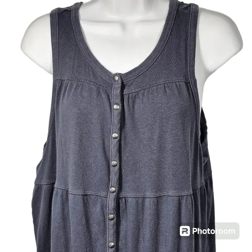 Athleta Drop In Tiered Sleeveless Cotton Blend Dress, Charcoal Gray, Size L